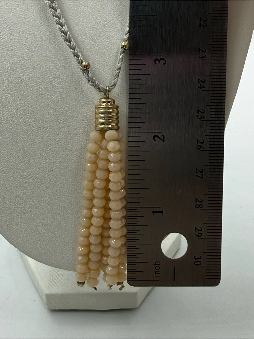 Braided Cord Necklace With Peach Beaded Tassel Pendant Preppy Beach Casual
